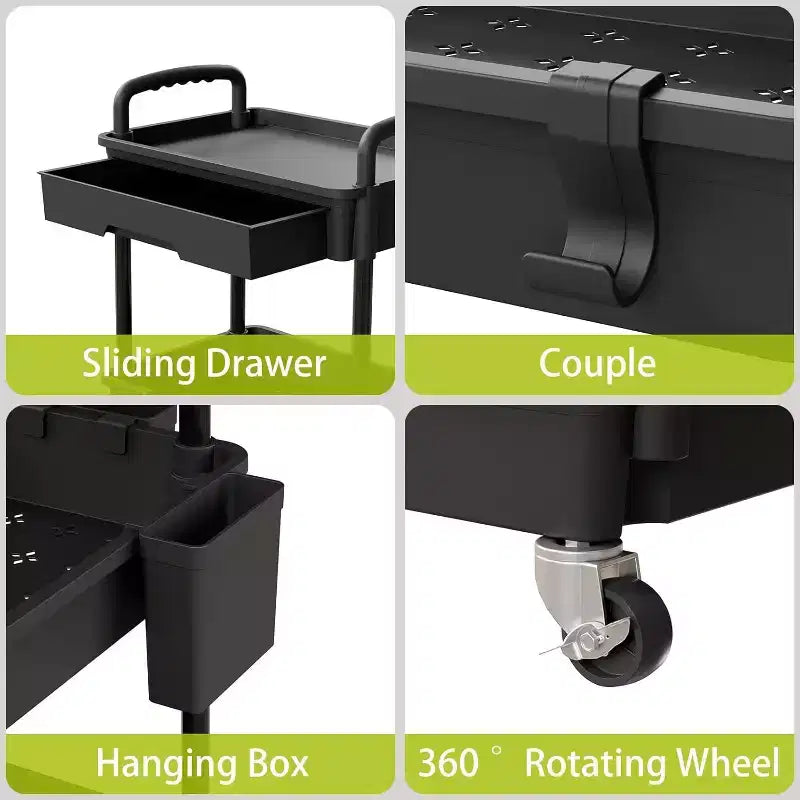 Chariot de rangement à roulettes 4 niveaux Aeelleea avec tiroir, desserte de rangement en plastique avec roues, roulettes verrouillables pour cuisine, salle de bain, bureau, chambre à coucher