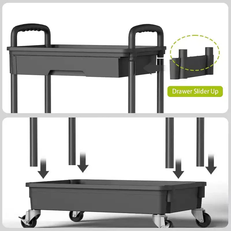 Chariot de rangement à roulettes 4 niveaux Aeelleea avec tiroir, desserte de rangement en plastique avec roues, roulettes verrouillables pour cuisine, salle de bain, bureau, chambre à coucher