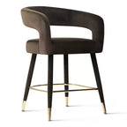 Tabouret de bar moderne en velours à hauteur de comptoir avec dossier, chaise de bar rembourrée de 24 po de hauteur d'assise avec repose-pieds doré, tabouret d'îlot de cuisine-Panipeachy
