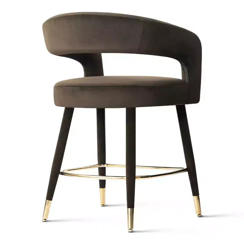 Tabouret de bar moderne en velours à hauteur de comptoir avec dossier, chaise de bar rembourrée de 24 po de hauteur d'assise avec repose-pieds doré, tabouret d'îlot de cuisine-Panipeachy