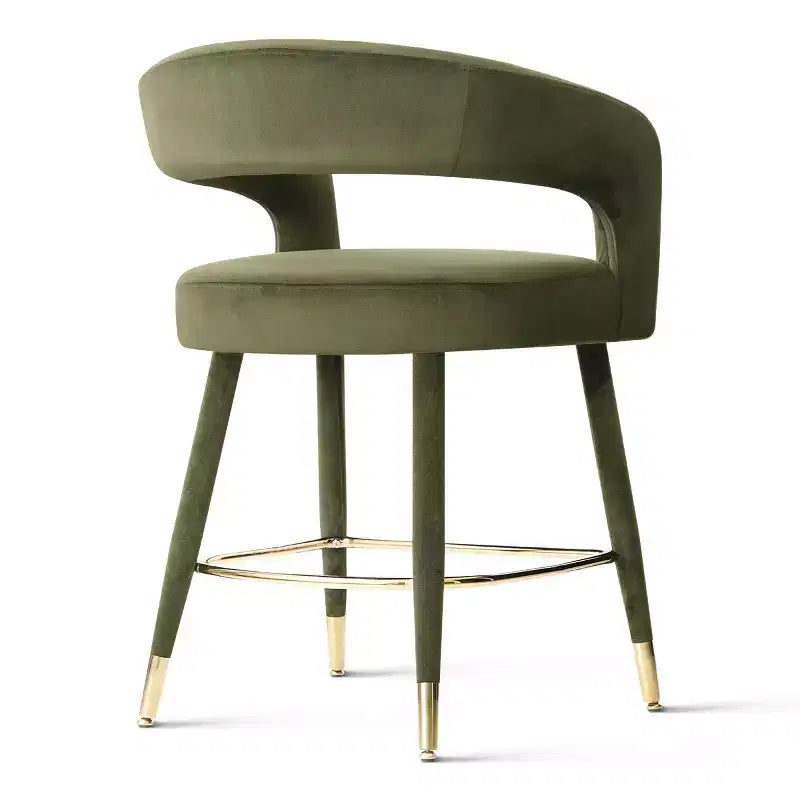 Tabouret de bar moderne en velours à hauteur de comptoir avec dossier, chaise de bar rembourrée de 24 po de hauteur d'assise avec repose-pieds doré, tabouret d'îlot de cuisine-Panipeachy