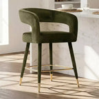 Modern Velvet Counter Height Bar Stool with Backrest, 24 Seat Height Upholstered Bar Chair with Gold Footrest, Kitchen Island Stool-Panipeachy