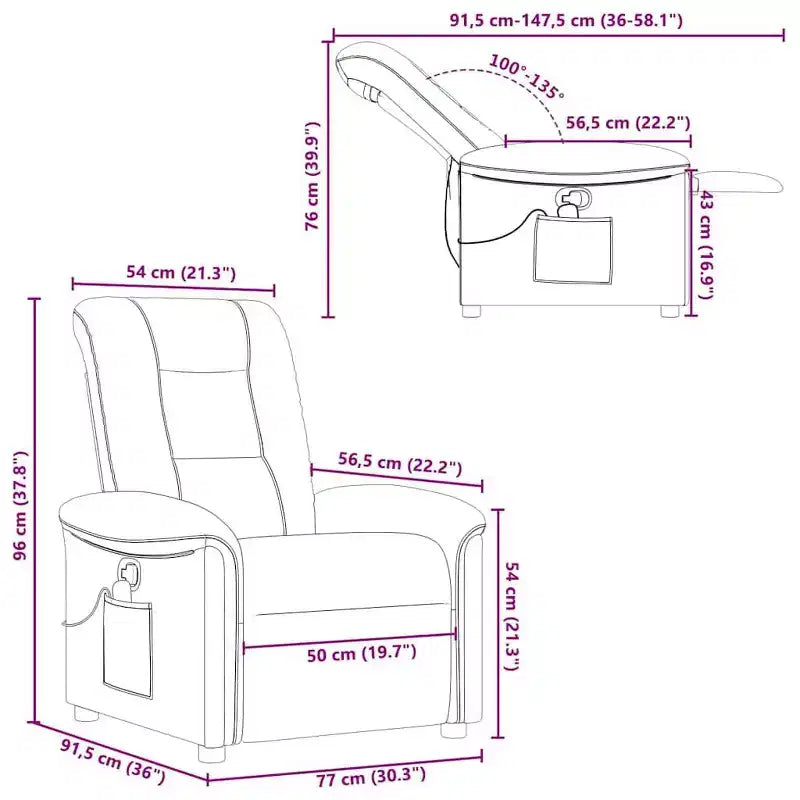 vidaXL Fauteuil inclinable de massage en tissu gris foncé