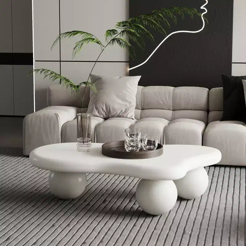 Table basse nuage 40 po avec pieds sphériques, table basse centrale moderne et irrégulière pour salon, blanc crème