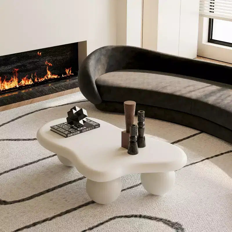 Table basse nuage 40 po avec pieds sphériques, table basse centrale moderne et irrégulière pour salon, blanc crème