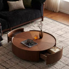 Table basse ronde Veridan GDFStudio à motif grain de bois avec base en anneau de fer