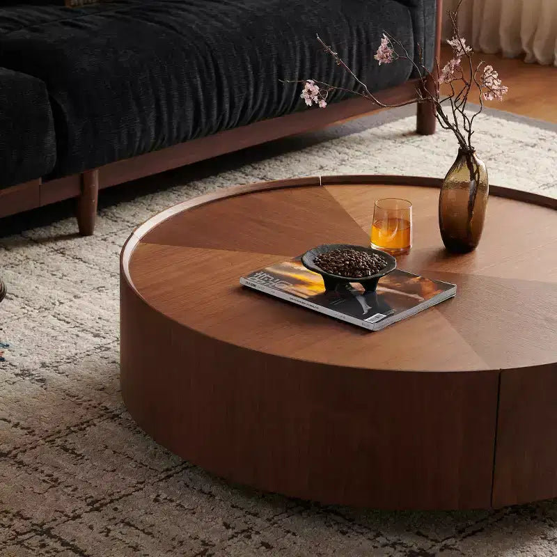 Table basse ronde Veridan GDFStudio à motif grain de bois avec base en anneau de fer