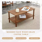 Fun little toys brand Table basse moderne à 2 niveaux pour salon, table basse rectangulaire avec étagère de rangement ouverte, en bois d'hévéa arrondi
