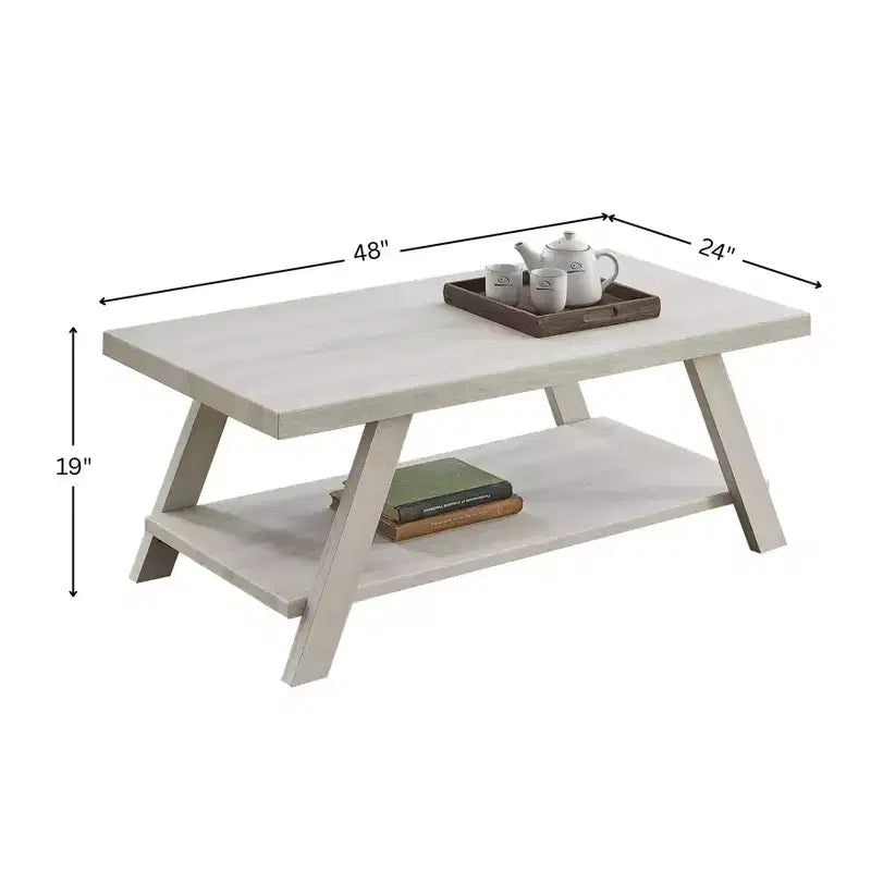 La marque de jouets amusants Athens Contemporary Wood Shelf Coffee Table, finition blanche
