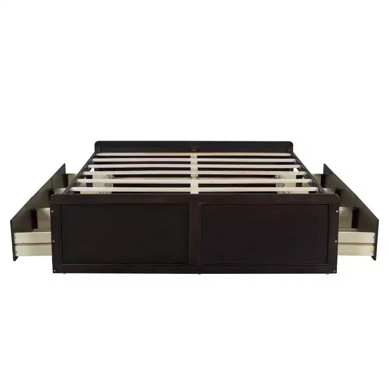FAMYYT Lit plateforme en bois queen size avec 6 tiroirs, pas besoin de sommier, montage facile, couleur expresso