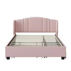 Lit plateforme rembourré queen avec tête de lit à oreilles, lit gigogne simple et 2 tiroirs, rose