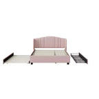 Lit plateforme rembourré queen avec tête de lit à oreilles, lit gigogne simple et 2 tiroirs, rose