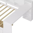 Lit de repos en forme de L en bois avec 7 armoires de rangement, 2 tiroirs, bureau et étagère, blanc
