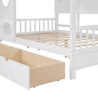 Lit cabane en bois avec 2 tiroirs et étagère de rangement pour enfants, blanc