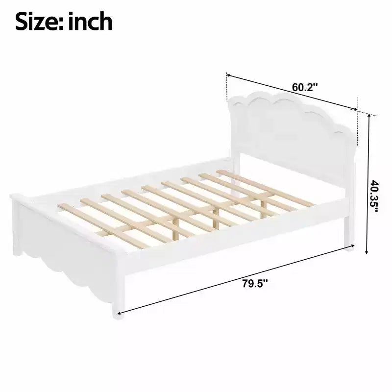 Lit plateforme moderne Luxystar en bois avec tête de lit pour chambre à coucher, blanc