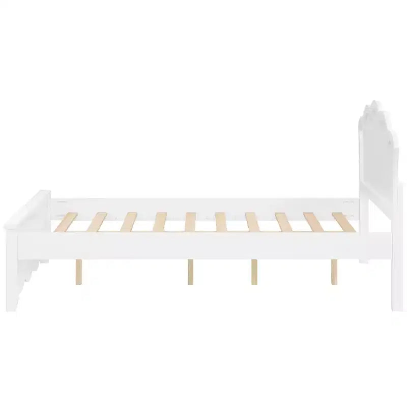 Lit plateforme moderne Luxystar en bois avec tête de lit pour chambre à coucher, blanc