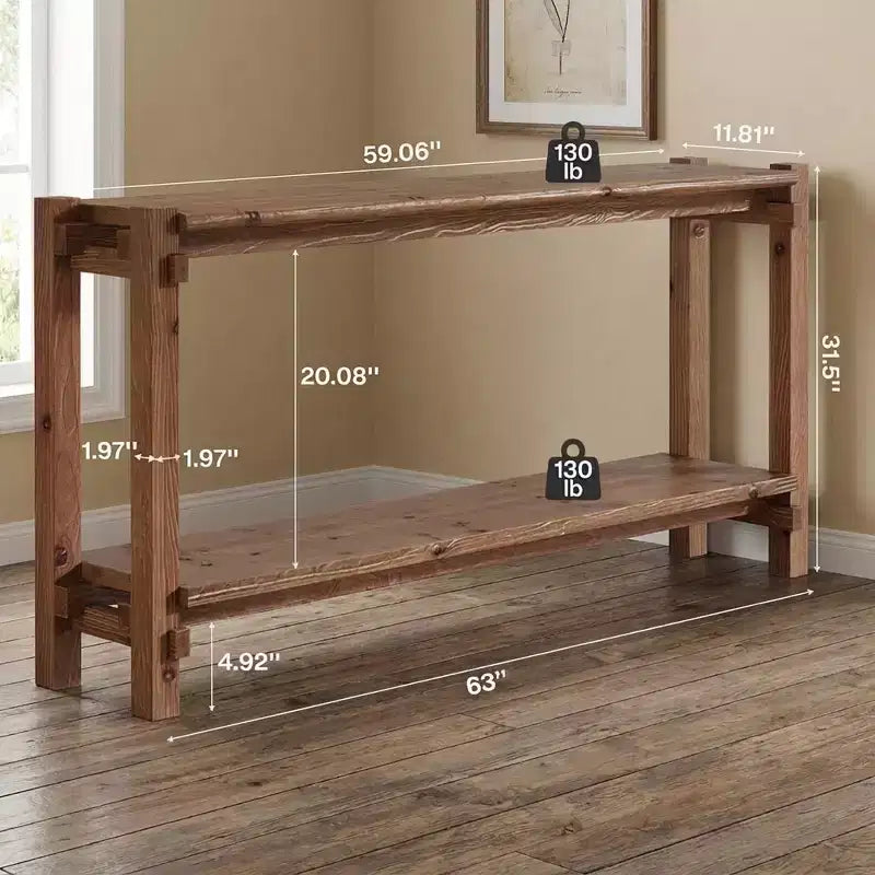 JVNOXK Table d'appoint/de chevet à 2 niveaux en bois naturel