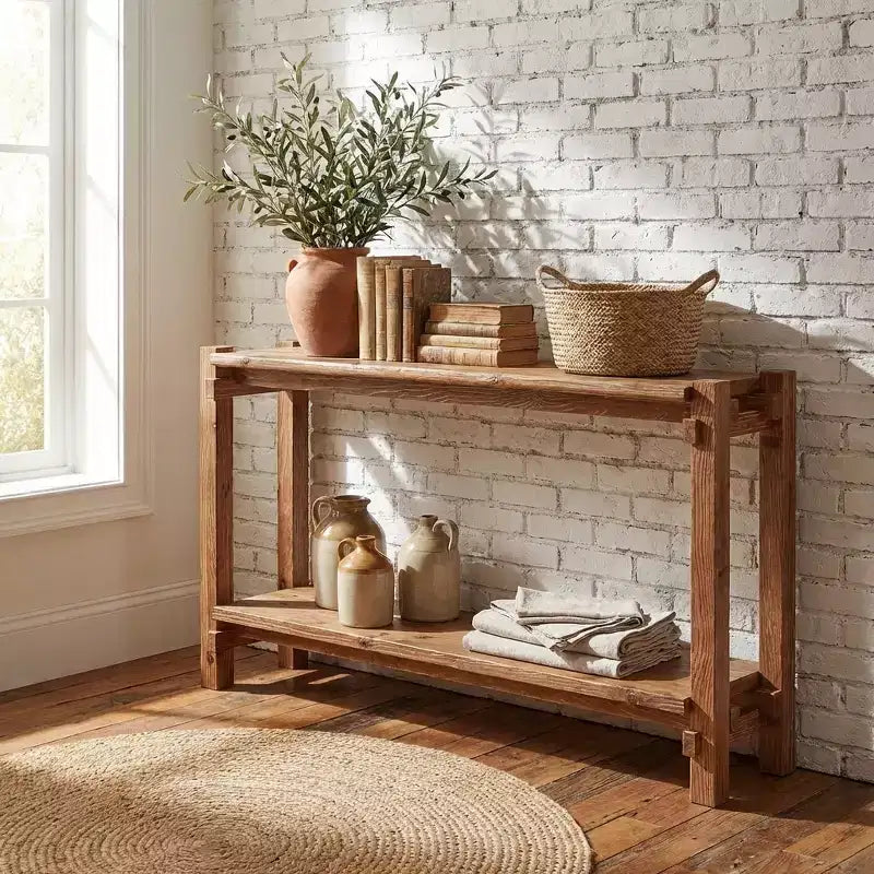 JVNOXK Table d'appoint/de chevet à 2 niveaux en bois naturel