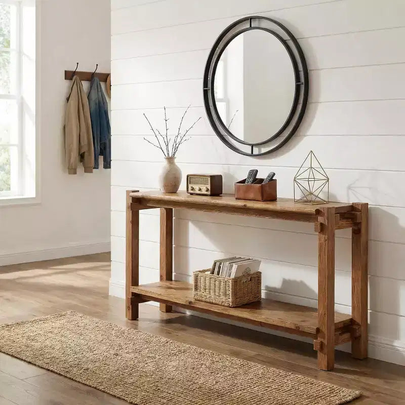 JVNOXK Table d'appoint/de chevet à 2 niveaux en bois naturel