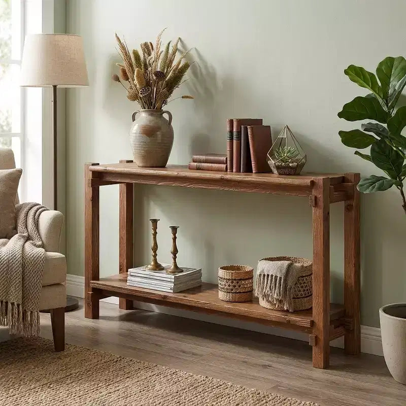 JVNOXK Table d'appoint/de chevet à 2 niveaux en bois naturel