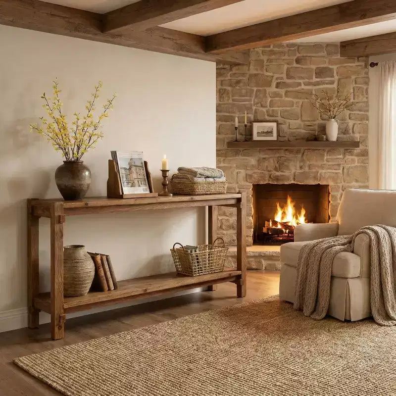 JVNOXK Table d'appoint/de chevet à 2 niveaux en bois naturel