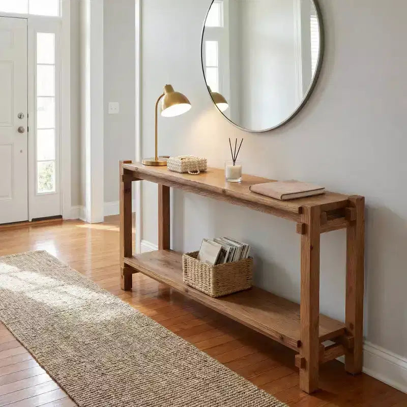 JVNOXK Table d'appoint/de chevet à 2 niveaux en bois naturel