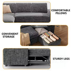 Canapé-lit Dyonery, canapé convertible 82" avec dossier inclinable/méridienne de rangement réversible, canapé d'angle 3-en-1, assemblage sans outils