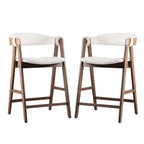 Tabouret de comptoir Royal Hampton, lot de 2, bois de noyer marron, tissu bouclé beige