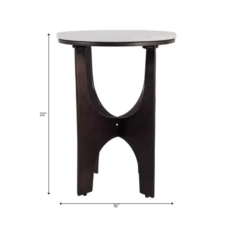 Table d'appoint contemporaine ronde avec plateau en marbre et base en métal pour la décoration intérieure - Table d'appoint étroite sculpturale pour petits espaces - 22, Blanc et bronze
