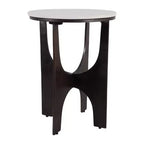 Table d'appoint contemporaine ronde avec plateau en marbre et base en métal pour la décoration intérieure - Table d'appoint étroite sculpturale pour petits espaces - 22, Blanc et bronze
