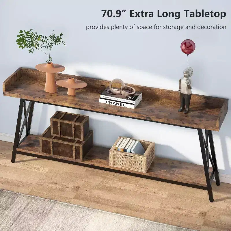 Table console extra longue Lantine de 70,9 pouces derrière le canapé, table de canapé industrielle rustique pour salon, table de bar longue et étroite pour entrée et couloir
