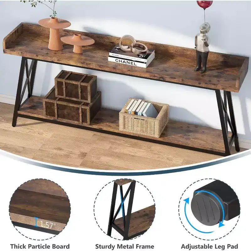 Table console extra longue Lantine de 70,9 pouces derrière le canapé, table de canapé industrielle rustique pour salon, table de bar longue et étroite pour entrée et couloir