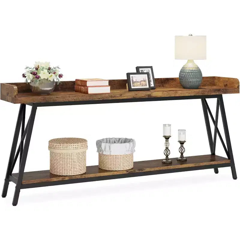 Table console extra longue Lantine de 70,9 pouces derrière le canapé, table de canapé industrielle rustique pour salon, table de bar longue et étroite pour entrée et couloir