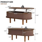 JVNOXK Table basse à plateau relevable cannelé avec compartiment caché, table centrale en bois, plateau relevable ovale moderne pour salon, bureau, couleur noyer