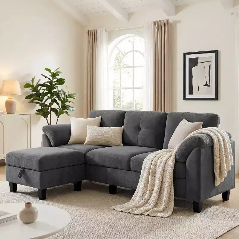 Canapé trois places Dyonery de style moderne de 194 cm avec accoudoirs et oreillers en chenille beige
