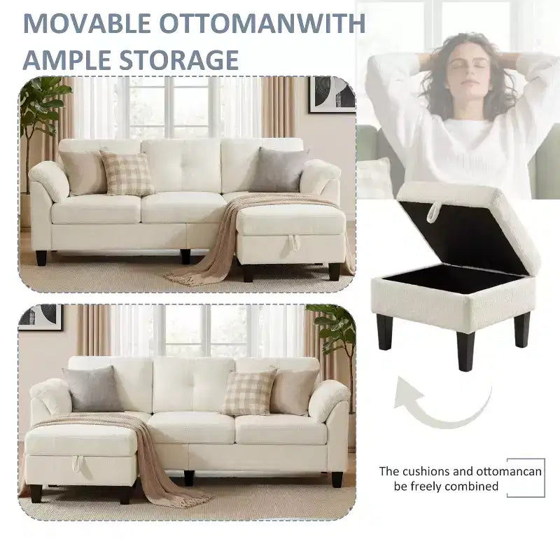 Canapé trois places Dyonery de style moderne de 194 cm avec accoudoirs et oreillers en chenille beige