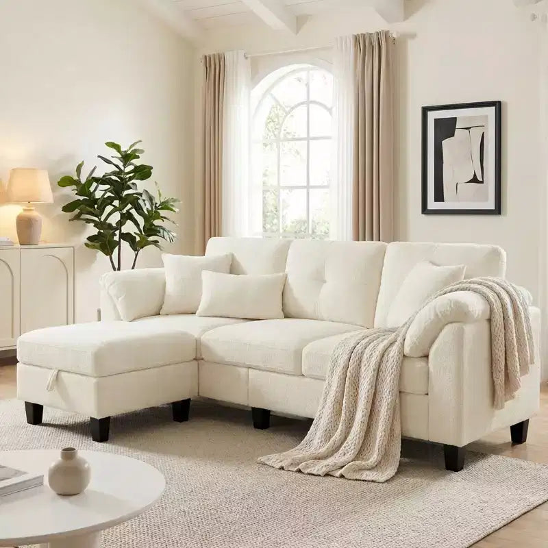 Canapé trois places Dyonery de style moderne de 194 cm avec accoudoirs et oreillers en chenille beige