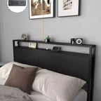 Cadre de lit moderne Marias GDFStudio avec 6 tiroirs, lumières LED et tête de lit de rangement
