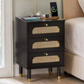 Karl Home 15.75 Inch 3-Drawer Rattan Nightstand with US Standard Power Outlet