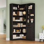 Bibliothèque d'angle de 188 cm de hauteur, étagère en L noire avec rangement pour salon, bureau et chambre