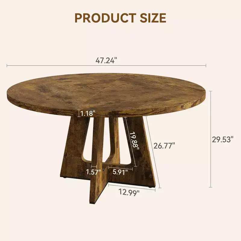 Table à manger ronde de 47 pouces pour 4 à 6 personnes, table de cuisine circulaire de style rustique avec piédestal en croix en bois pour salle à manger (table uniquement)