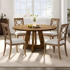 Table à manger ronde de 47 pouces pour 4 à 6 personnes, table de cuisine circulaire de style rustique avec piédestal en croix en bois pour salle à manger (table uniquement)