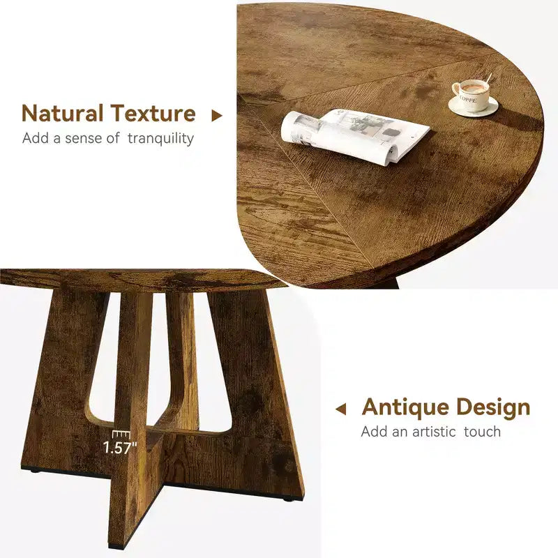 Table à manger ronde de 47 pouces pour 4 à 6 personnes, table de cuisine circulaire de style rustique avec piédestal en croix en bois pour salle à manger (table uniquement)