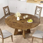 Table à manger ronde de 47 pouces pour 4 à 6 personnes, table de cuisine circulaire de style rustique avec piédestal en croix en bois pour salle à manger (table uniquement)