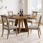 Table à manger ronde de 47 pouces pour 4 à 6 personnes, table de cuisine circulaire de style rustique avec piédestal en croix en bois pour salle à manger (table uniquement)