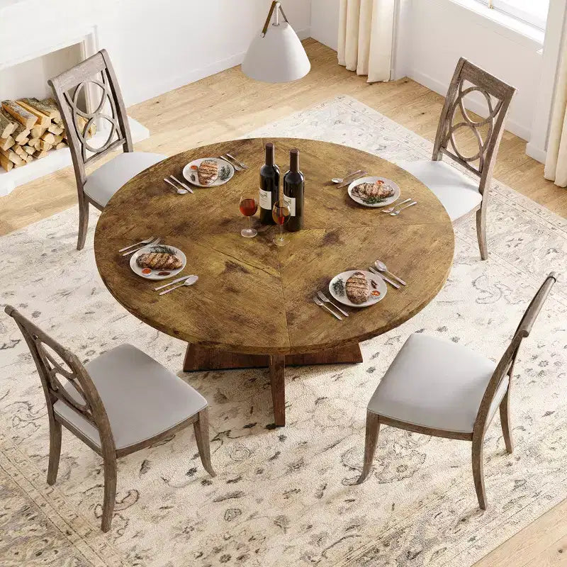 Table à manger ronde de 47 pouces pour 4 à 6 personnes, table de cuisine circulaire de style rustique avec piédestal en croix en bois pour salle à manger (table uniquement)