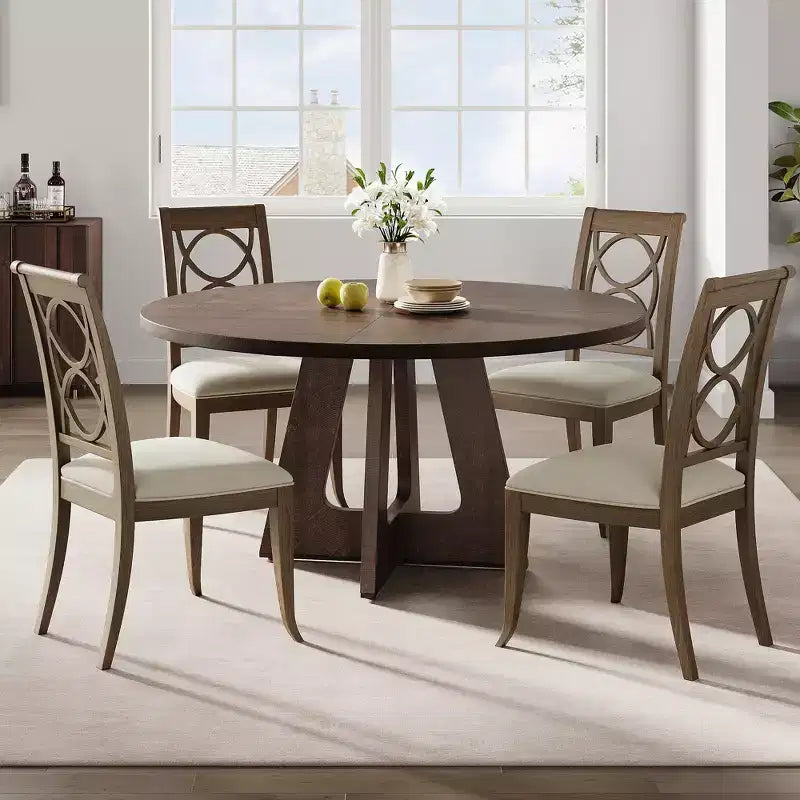 Table à manger ronde de 47 pouces pour 4 à 6 personnes, table de cuisine circulaire de style rustique avec piédestal en croix en bois pour salle à manger (table uniquement)