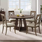Table à manger ronde de 47 pouces pour 4 à 6 personnes, table de cuisine circulaire de style rustique avec piédestal en croix en bois pour salle à manger (table uniquement)