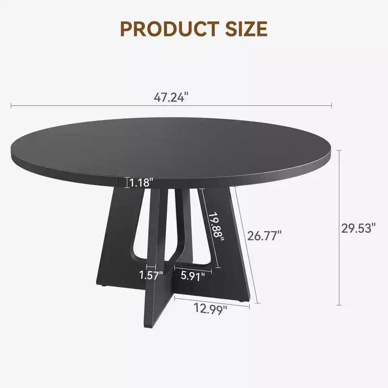 Table à manger ronde de 47 pouces pour 4 à 6 personnes, table de cuisine circulaire de style rustique avec piédestal en croix en bois pour salle à manger (table uniquement)