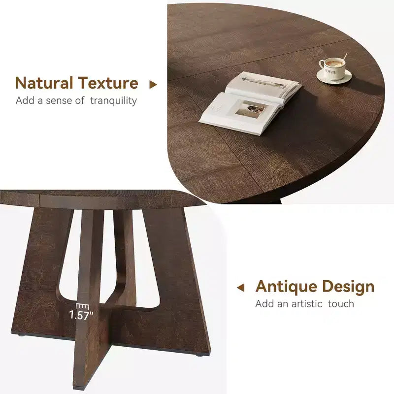 Table à manger ronde de 47 pouces pour 4 à 6 personnes, table de cuisine circulaire de style rustique avec piédestal en croix en bois pour salle à manger (table uniquement)